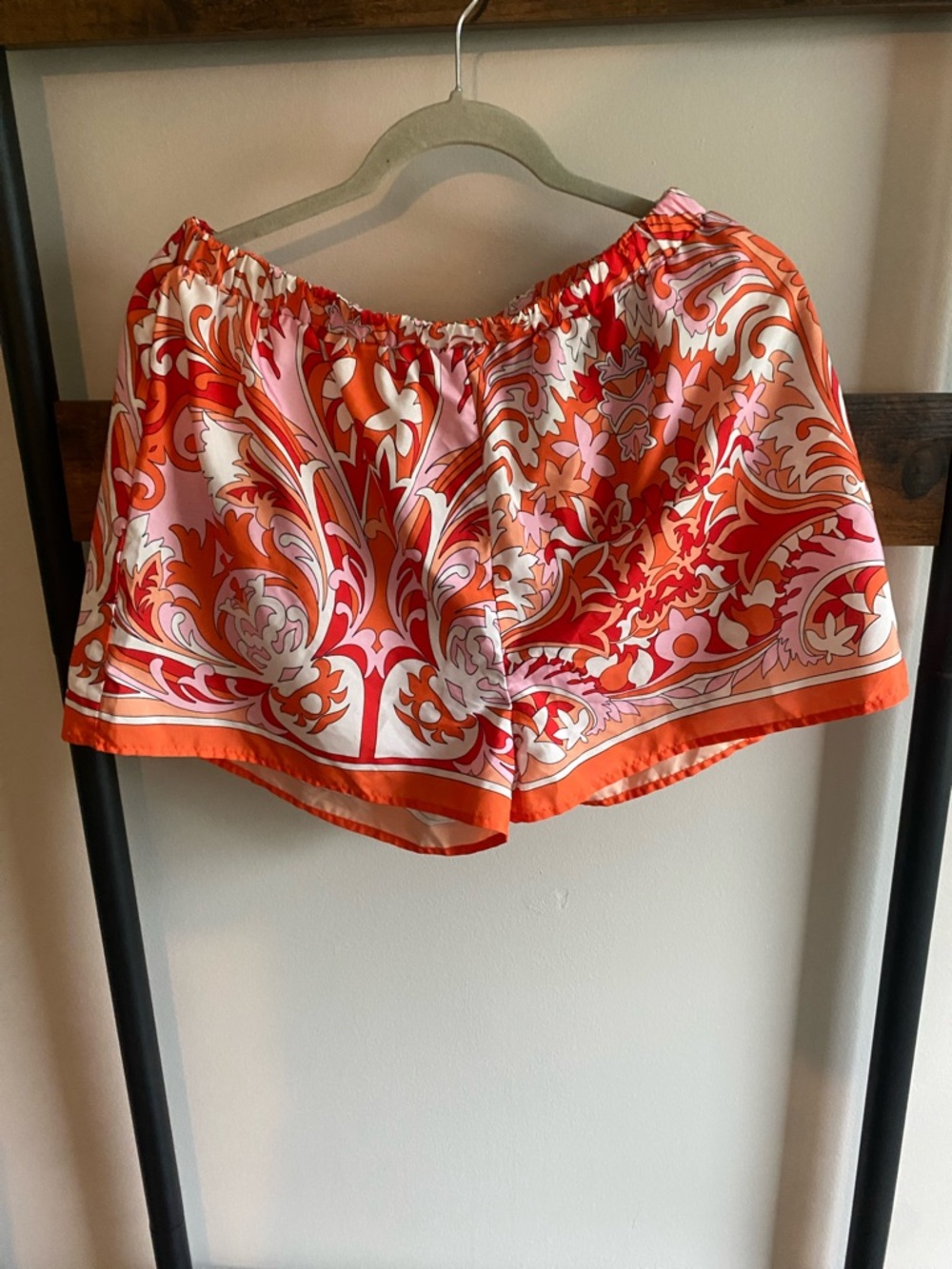 SHEIN Pink and Orange Floral Satin Shorts